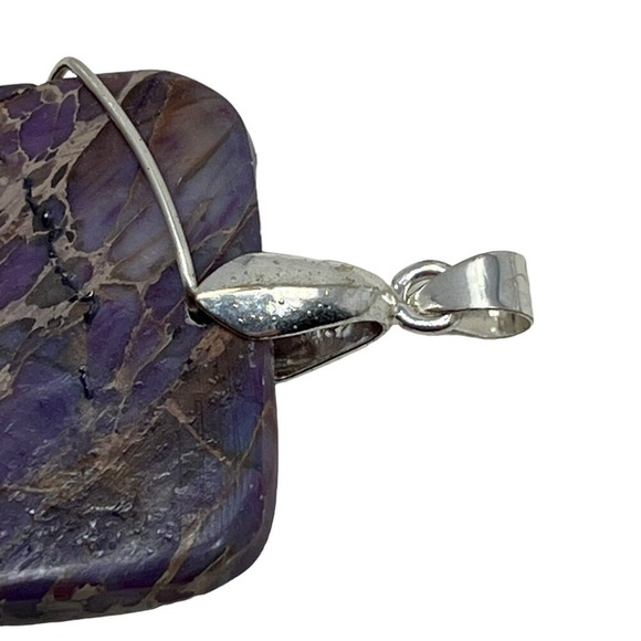Wire Wrapped Stone‎ Pendant Pink Purple Jasper Silver Tone - Picture 2 of 7